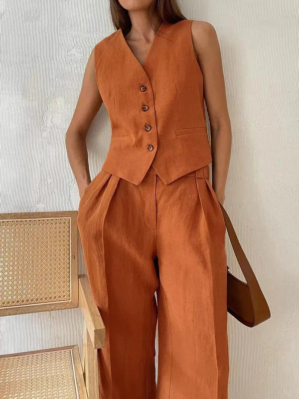 Stylish Cotton Linen Two-Piece Outfit