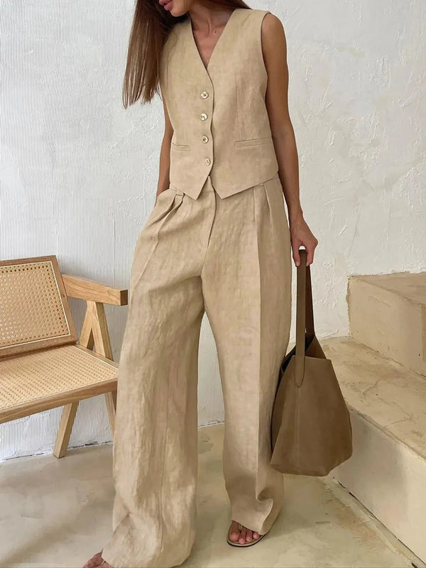 Stylish Cotton Linen Two-Piece Outfit