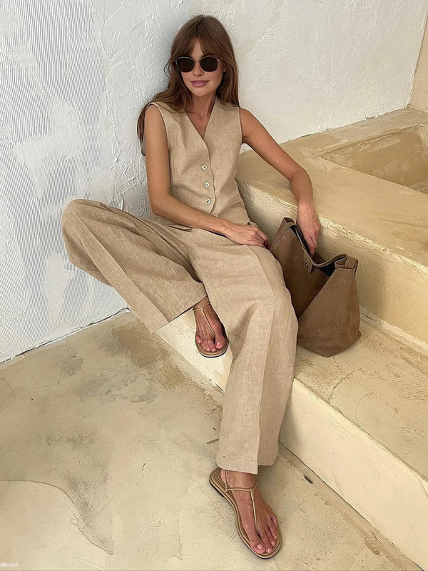 Stylish Cotton Linen Two-Piece Outfit
