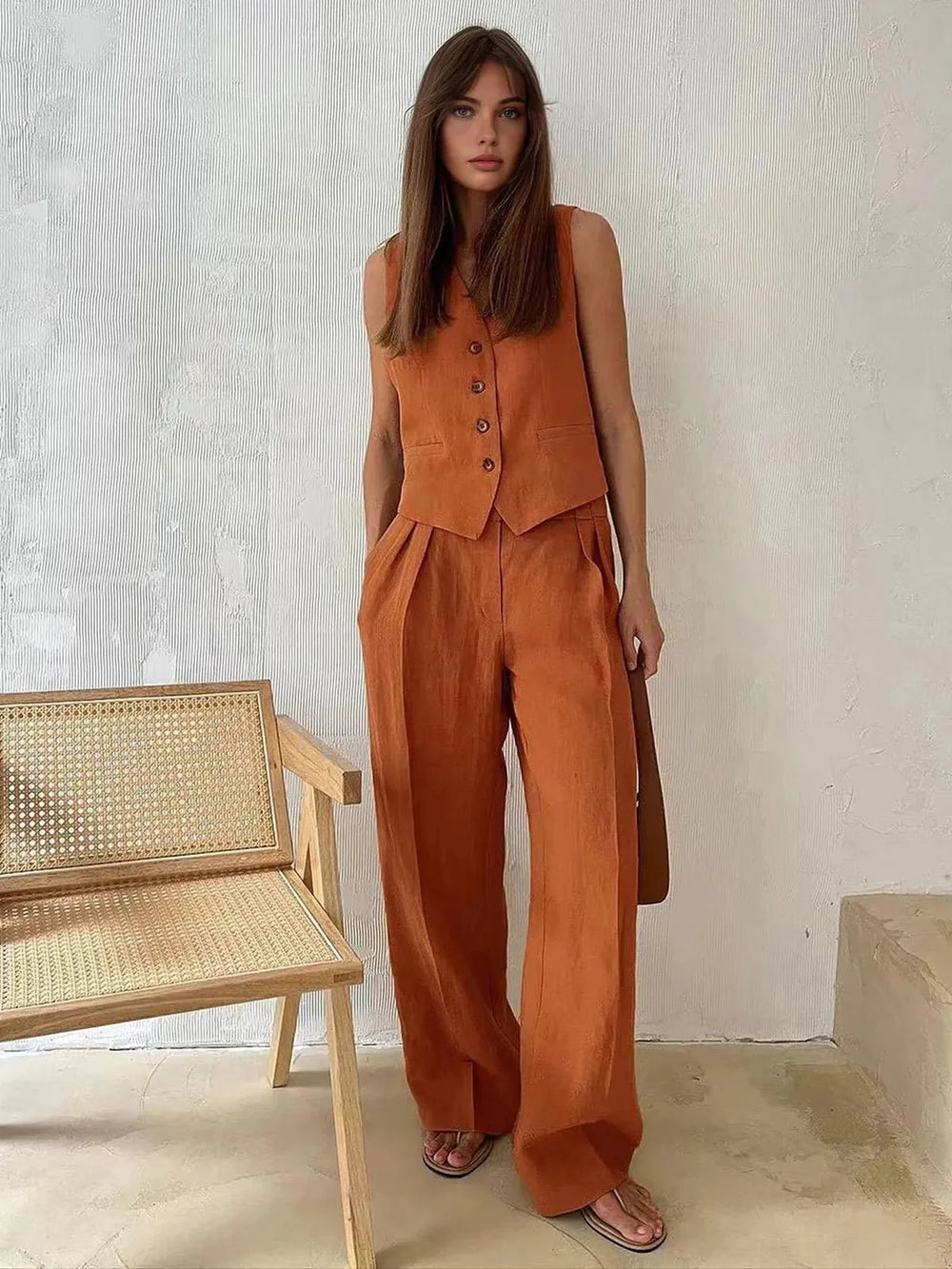 Stylish Cotton Linen Two-Piece Outfit