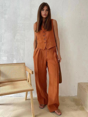Stylish Cotton Linen Two-Piece Outfit