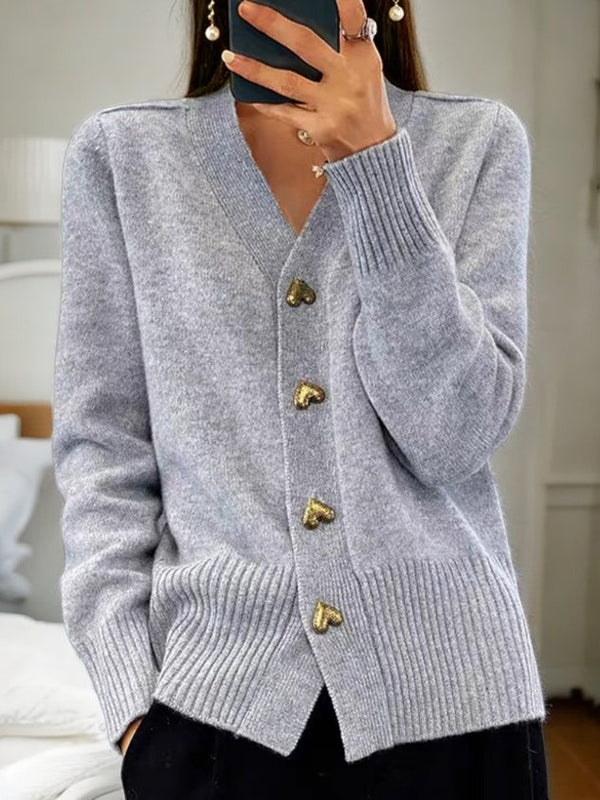 Charming Knit Cardigan | Soft Cozy Cardigan with Heart-Shaped Buttons