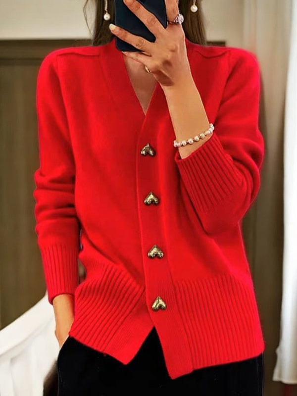 Charming Knit Cardigan | Soft Cozy Cardigan with Heart-Shaped Buttons