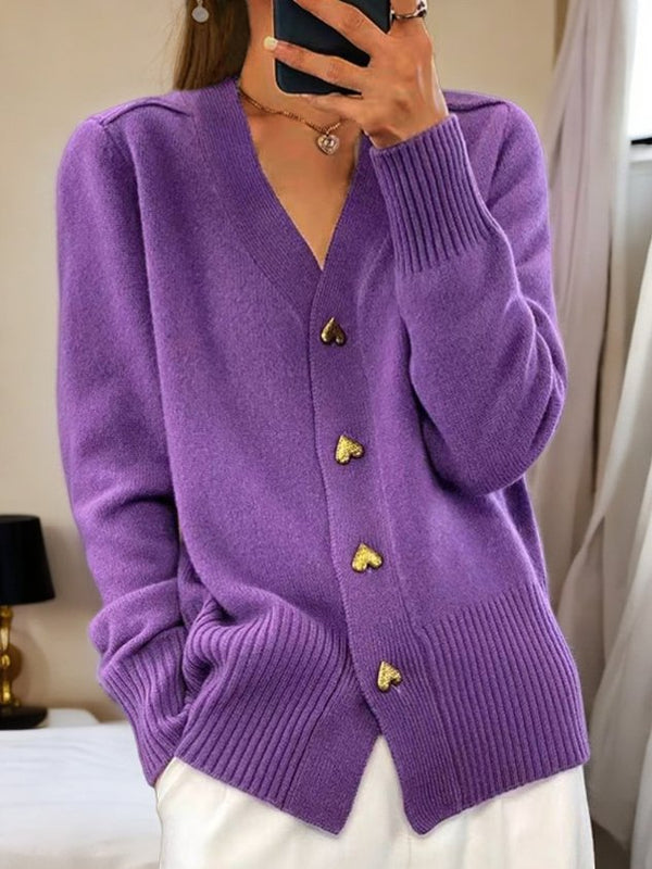 Charming Knit Cardigan | Soft Cozy Cardigan with Heart-Shaped Buttons