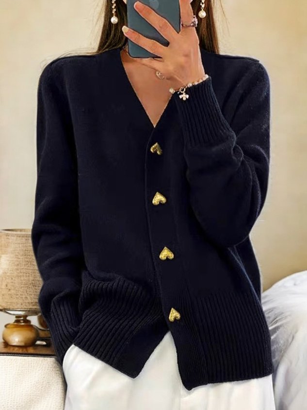 Charming Knit Cardigan | Soft Cozy Cardigan with Heart-Shaped Buttons