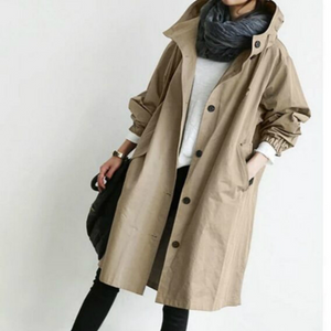 Chic Hooded Long Trench Coat – Stylish & Practical