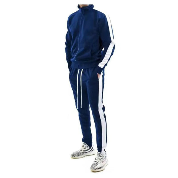 Stylish Men's Hooded Tracksuit with Contrast White Stripes