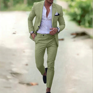 Lightweight Breathable Linen Suit - Slim Fit 2-Piece for Summer Weddings & Office