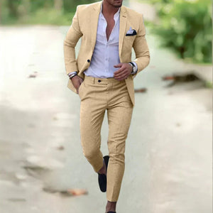 Lightweight Breathable Linen Suit - Slim Fit 2-Piece for Summer Weddings & Office