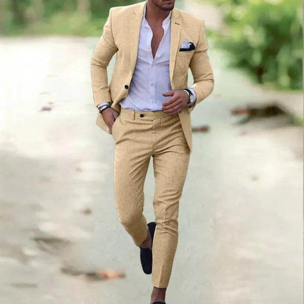 Lightweight Breathable Linen Suit - Slim Fit 2-Piece for Summer Weddings & Office