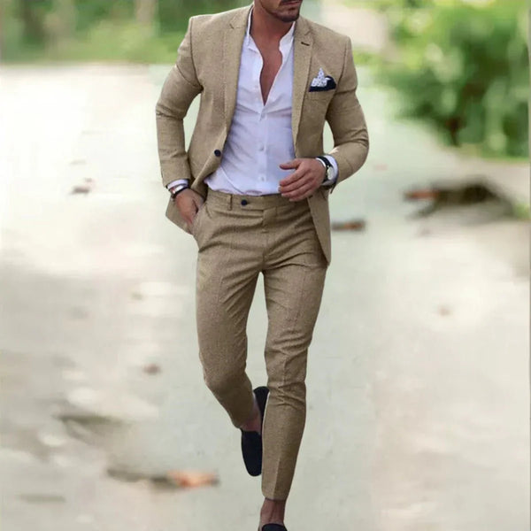 Lightweight Breathable Linen Suit - Slim Fit 2-Piece for Summer Weddings & Office