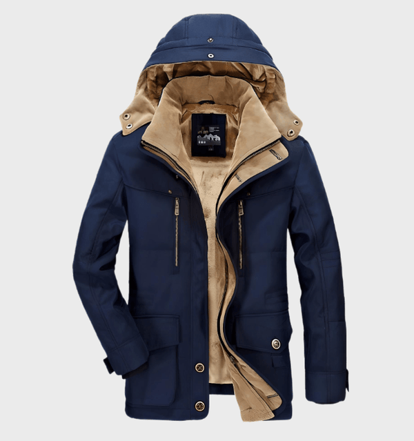Warm Insulated Winter Coat for Men with Hood and Spacious Pockets