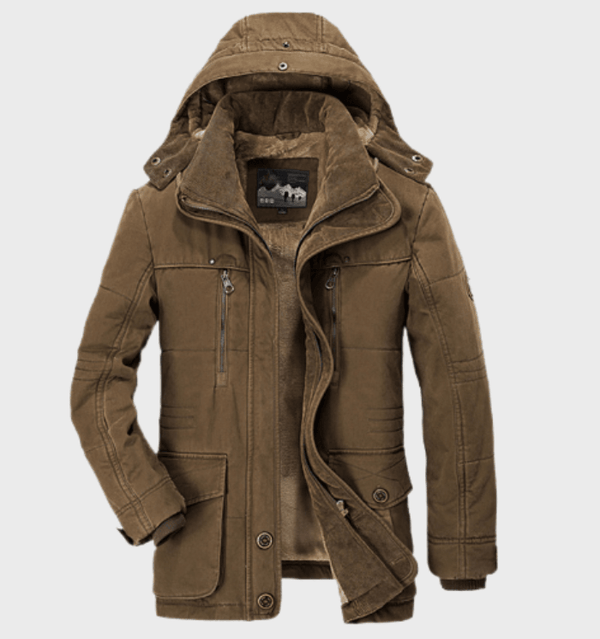 Warm Insulated Winter Coat for Men with Hood and Spacious Pockets
