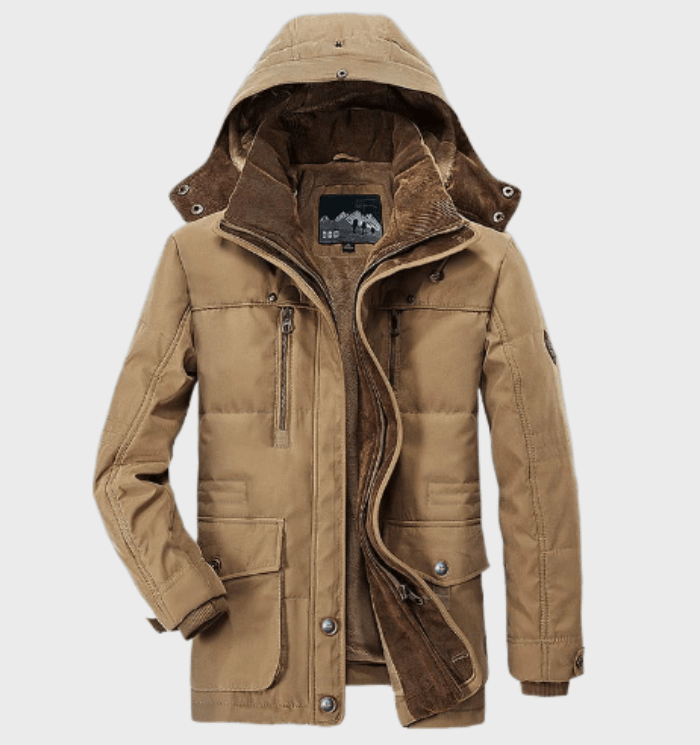 Warm Insulated Winter Coat for Men with Hood and Spacious Pockets