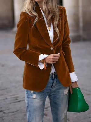 Luxurious Velvet Blazer with Modern Gold Button Accents