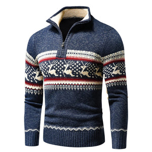 Cozy Warm Men's Christmas Jumper with Zip and High Collar