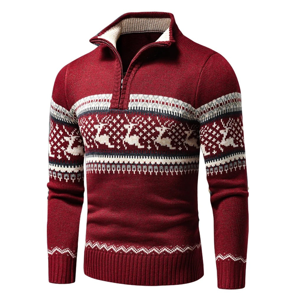 Cozy Warm Men's Christmas Jumper with Zip and High Collar