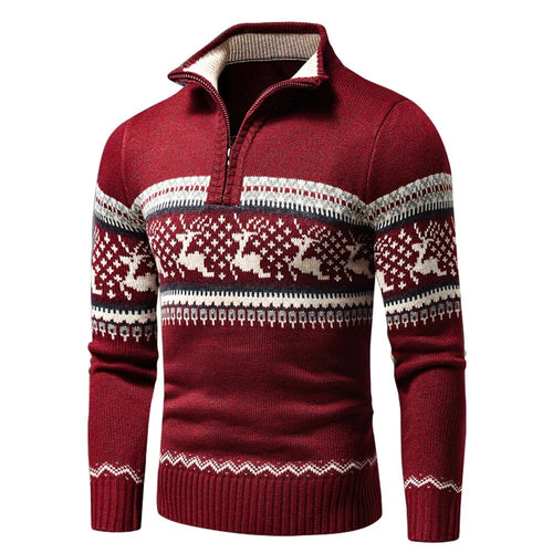 Cozy Warm Men's Christmas Jumper with Zip and High Collar
