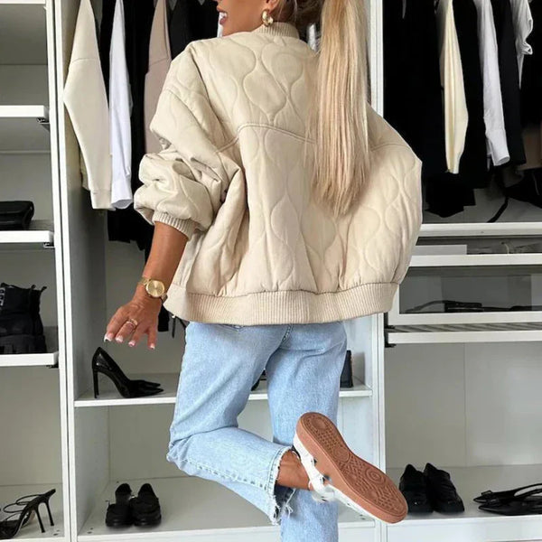 Chic Women's Padded Bomber Jacket - Fashionable and Cozy