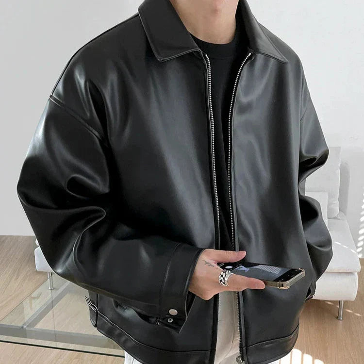 Stylish Men's Oversized Leather Jacket | Perfect for Autumn