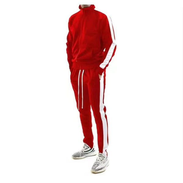 Stylish Men's Hooded Tracksuit with Contrast White Stripes