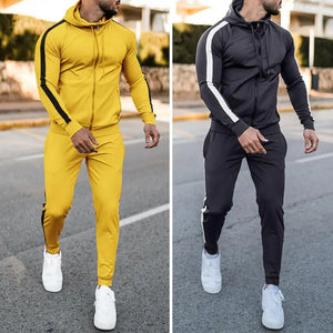 Stylish Men's Hooded Tracksuit with Contrast White Stripes