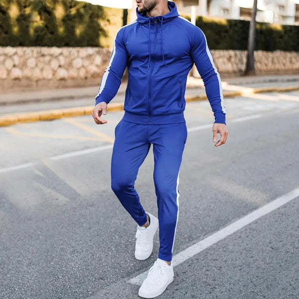 Stylish Men's Hooded Tracksuit with Contrast White Stripes
