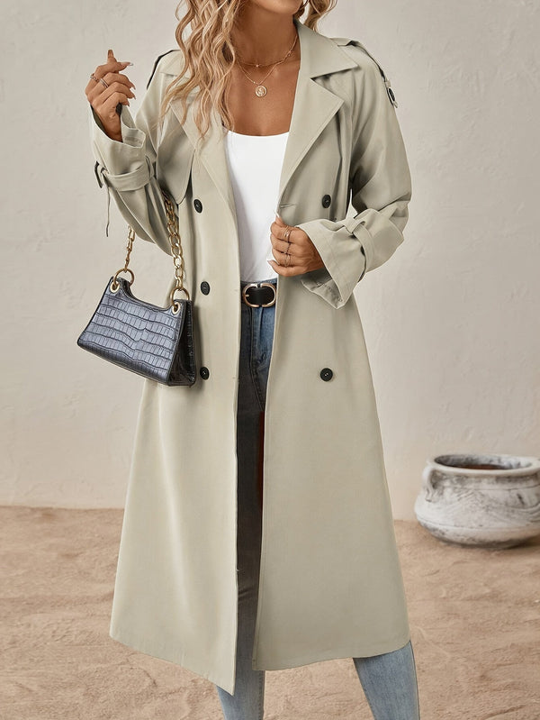 Elegant Long Sleeve Trench Pea Coat in Cotton Blend for Women