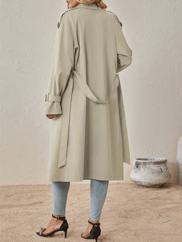 Elegant Long Sleeve Trench Pea Coat in Cotton Blend for Women