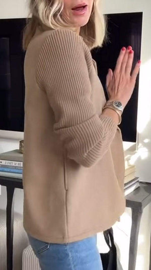 Chic Tailored Blazer with Soft Knit Sleeves