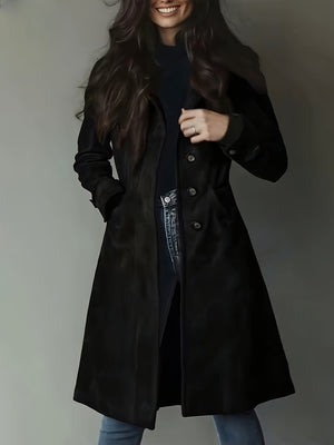 Chic Vintage Women's Coat - Classic Notched Lapel, Structured H-Silhouette