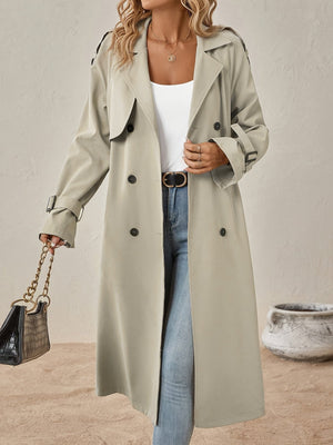 Elegant Long Sleeve Trench Pea Coat in Cotton Blend for Women