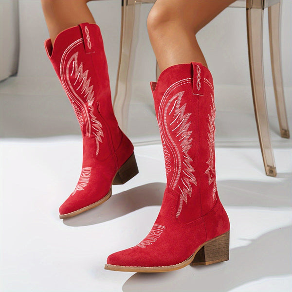 Stylish Ladies' Cowboy Boots with Chunky Heel
