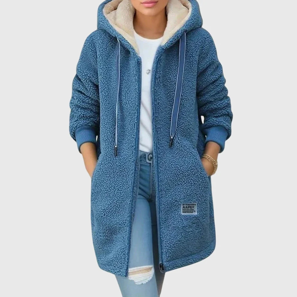 Cozy Hooded Long Fleece Jacket for Women