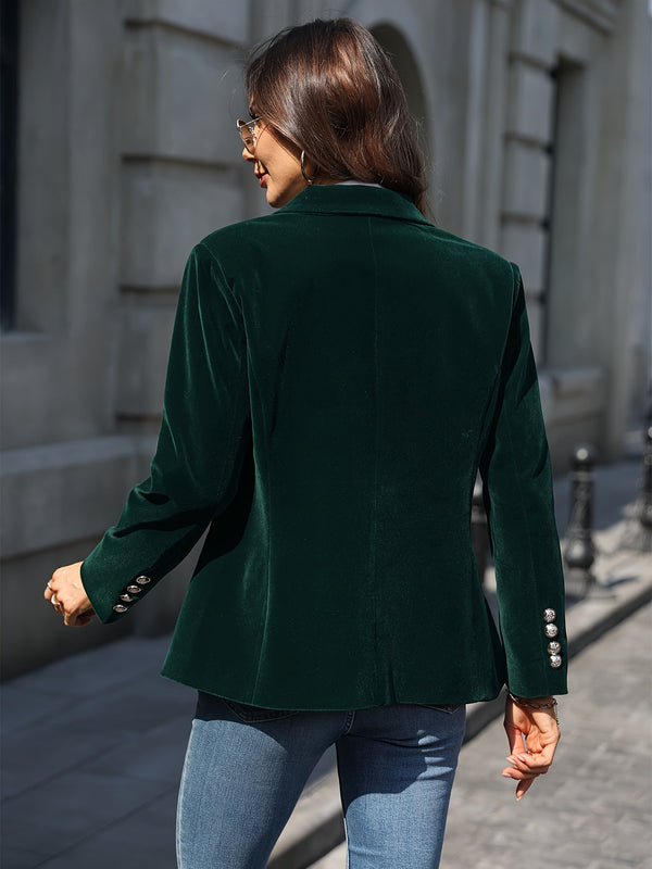 Luxurious Velvet Blazer with Modern Gold Button Accents
