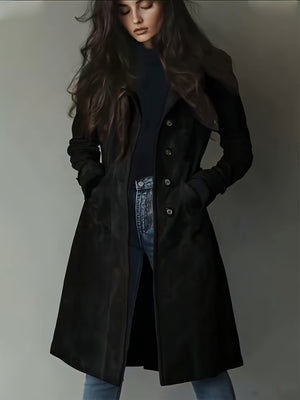 Chic Vintage Women's Coat - Classic Notched Lapel, Structured H-Silhouette