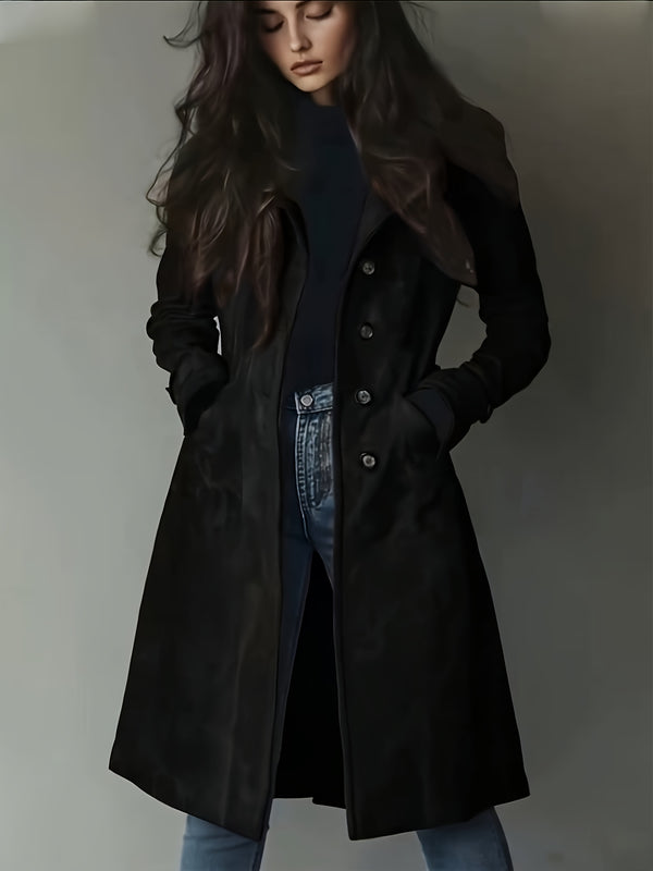 Chic Vintage Women's Coat - Classic Notched Lapel, Structured H-Silhouette