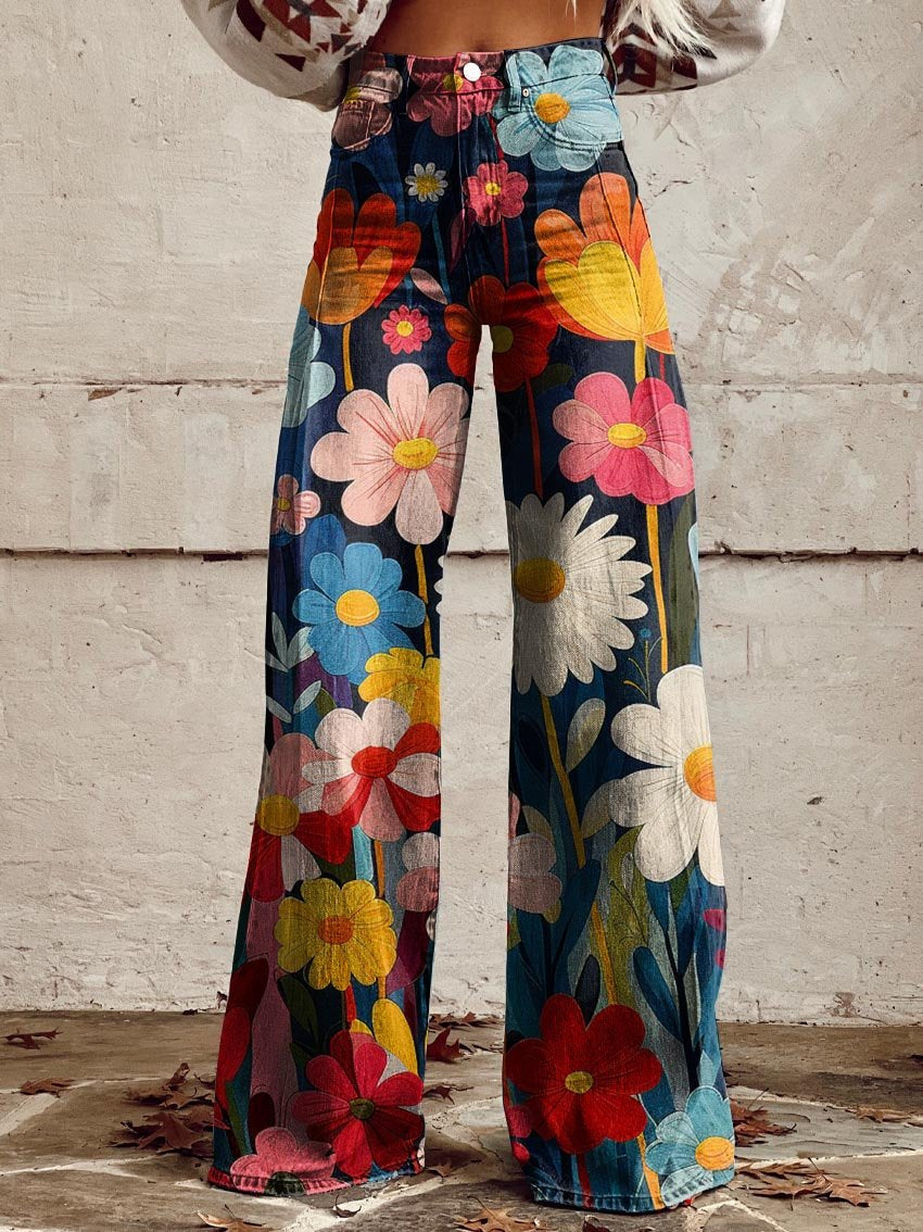 Vibrant Floral Print Trousers Stylish Comfort