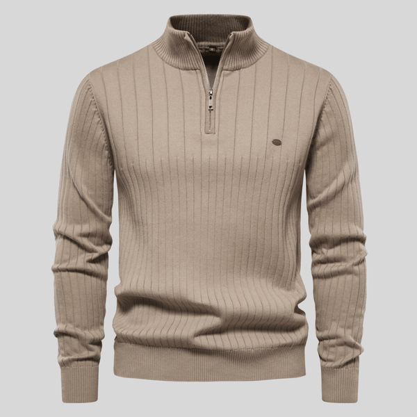 Stylish Ribbed Zip-Neck Men's Sweater