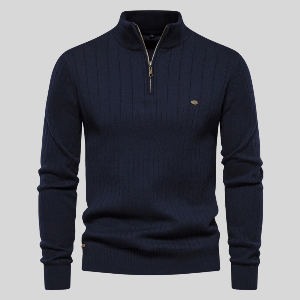 Stylish Ribbed Zip-Neck Men's Sweater