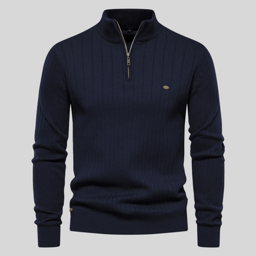 Stylish Ribbed Zip-Neck Men's Sweater