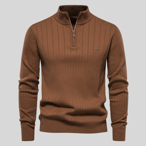 Stylish Ribbed Zip-Neck Men's Sweater