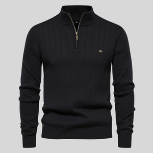 Stylish Ribbed Zip-Neck Men's Sweater