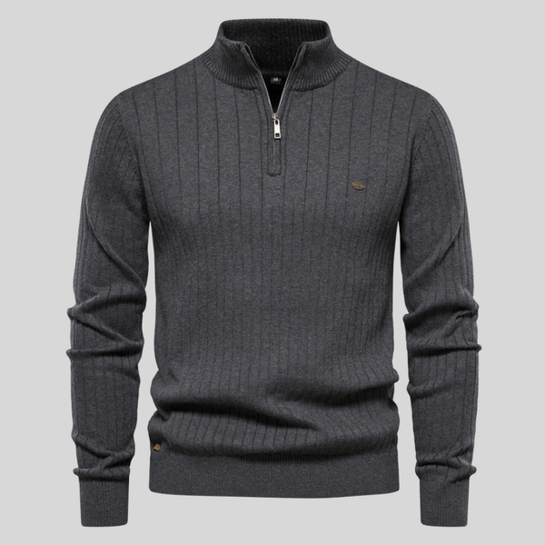 Stylish Ribbed Zip-Neck Men's Sweater