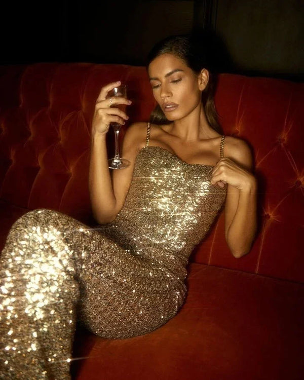 Shimmering Glitter Jumpsuit with Stylish Waist Belt