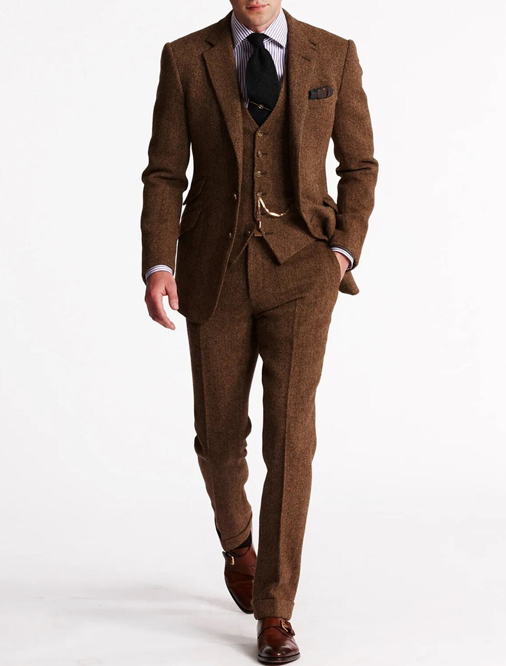 Elegant Classic Three-Piece Men's Tweed Tuxedo Suit