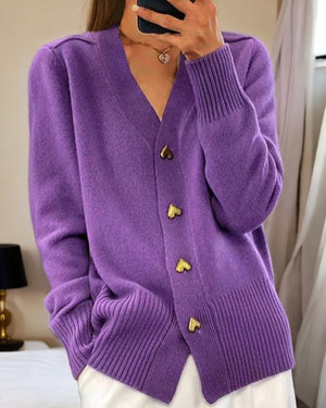 Stylish Heart Button Cardigan - Elegant Design