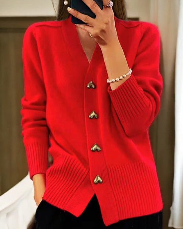 Stylish Heart Button Cardigan - Elegant Design
